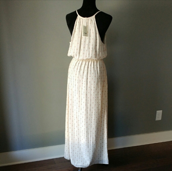 100% Silk LUCKY Cream Maxi Dress - MEDIUM - Picture 4 of 6